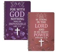 Christian Gift Cross Notebooks Set - 2 Pack Inspirational A5 Spiral Notebooks, Motivational Religious Bible Verse Writing Journal Notepad Wirebound Line for Women Man Christmas Church Gift(Purple Red)