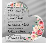 Christian Gift for Woman Bible Verses Decor Inspirational Quotes Christian Prayer Religious Gift Mother's Day Praise God Room Decor Acrylic Heart Plaque Sign for Home Office Table Shelf