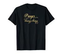 Christian gift Prayer Changes Things T-Shirt Gold Lettering T-Shirt