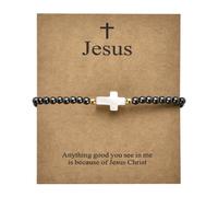 Christian Gifts Bracelet for Men Jesus Cross Bracelets Gift for Women Religious Baptism Beads Bracelets for Couple Friends Meaningful Easter Birthday Gifts Ideas Because of Jesus Bracelet Adjustable