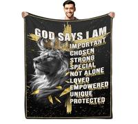 Christian Gifts for Men, God Says i Am Lion Blanket 80"x60", Inspirational Religious Birthday Gifts for Lion and cross Blanket, Christian Faith Jesus God Prayer Bible Verse Gift for Christmas