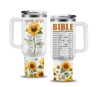 Christian Gifts for Women, 40 oz Bible Emergency Numbers Tumbler with Handle, Inspirational Religious Birthday Gifts, Spiritual Catholic Faith Jesus God Prayer Gift for Sunflower You are Cup Christian