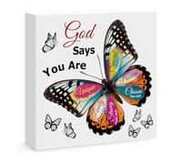 Christian Gifts for Women Birthday Christmas Butterfly Inspirational Gifts for Friends Family Coworker Religious Spiritual Gifts for Her Christian Wooden Sign for Home Office Shelf Desk Decor