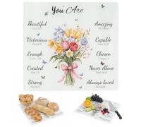 Christian Gifts For Women, Flowers Glass Cutting Board, Christmas Kitchen Decor Gift Idea, Faith Religious Gifts, Inspirational Spiritual Gifts for Her (11X12 inch)