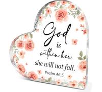 Christian Gifts for Women Girls, Religious Spiritual Gifts for Friends, God is within Her She Will Not Fall, Psalm 46:5 Acrylic Heart Plaque Decorative Signs