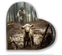 Christian Gifts for Women & Home Decor - Heart Shaped Acrylic Sign with Good Shepherd Finding Lost Lamb Scene, 3.9x3.9 Inch Religious Decor for Christians, Animal Lovers & Gift Ideas