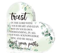 Christian Gifts for Women, Proverbs 3:5-6 Trust In The Lord With All Your Heart Christian Acrylic Heart Decorative Sign, Inspirational Scripture Gifts for Mom Female Coworker Sister with Bible Verse