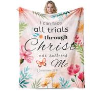 Christian Gifts for Women, Religious Scripture Christian flower Blanket 60"x50", Religious Birthdays Baptism Confirmation Spiritual Gifts for Family Friends Church Partner