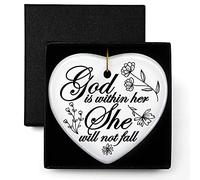 Christian Gifts for Women Teens Girls, God is Within Her She Will Not Fall, Ornament Keepsake Sign Heart Plaque Religious Bible Verse Gifts for Daughter Friend Sister Mother, Baptism Gifts for Girl