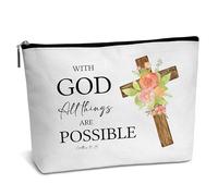 Christian Gifts for Women, With God All Things Are Possible Makeup Bag, Small Cosmetic Bag, Friendship Birthday Gifts for Women Friends, Waterproof Canvas Makeup Bag Travel Essentials-D42