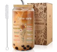 Christian Gifts for Women, ‘You Are’ Floral Glass Cup - Religious Gifts for Catholic Women, Inspirational Baptism Present with Flower Design, 16oz Glass with Bamboo Lid & Straw -m2