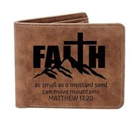 Christian Gifts Leather Wallet With God All Things are Possible Leather Wallet Bible Verse Faith Religious Christian for Women Men, Faith can move mountains, Birthday Day
