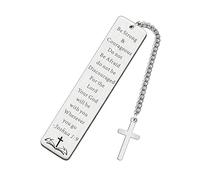 Christian Gifts,Personalised Bible Verse Bookmarks with Cross Charm,Metal Bookmarks,Stainless Steel Christian Bookmark,Gifts for Birthday Graduation Communion Christmas Thanksgiving (Silver)