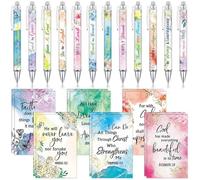 Christian Gifts Set: Motivational Pens & Bible Verse Notebooks - Inspire Your Faith Journey, 12Pcs Scripture Ballpoint Pens and Bible Notepads Set, Flower Religious Inspirational Christian Gift (E)