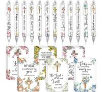 Christian Gifts Set: Motivational Pens & Bible Verse Notebooks - Inspire Your Faith Journey, 12Pcs Scripture Ballpoint Pens and Bible Notepads Set, Flower Religious Inspirational Christian Gift (F)