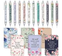 Christian Gifts Set: Motivational Pens & Bible Verse Notebooks - Inspire Your Faith Journey, 12Pcs Scripture Ballpoint Pens and Bible Notepads Set, Flower Religious Inspirational Christian Gift (A)