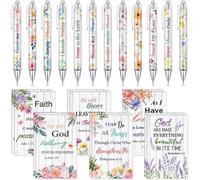 Christian Gifts Set: Motivational Pens & Bible Verse Notebooks - Inspire Your Faith Journey, 12Pcs Scripture Ballpoint Pens and Bible Notepads Set, Flower Religious Inspirational Christian Gift (B)