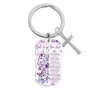 Christian Gifts Women Religious Keyring - 1 Pc Inspirational Cross Keychain for Bible Verse Butterfly Flower Design, Holy Communion Birthday for Girls Christmas Graduation Gift Purple