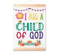 Christian Girls Posters Hanger Frame for Nuresy Classroom Decor,1 John 3:1 Wall Decor,I am a Child of God Canvas Wall Art Poster Print Wall Hanging for Girls Room 16x12in
