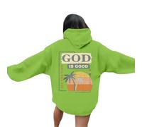 Christian God Is Good Sweatshirt for Women Oversized Religious Jesus Faith Hoodies Inspirational Bible Verse Pullover Jumpers Green