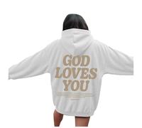 Christian God Loves You Hoodies for Women Fall Jesus Lightweight Pullover Sweatshirts Faith Cute Letter Graphic Casual with Hood Pullover Hoodies Loose Fit Western Pray The Lord Cool White