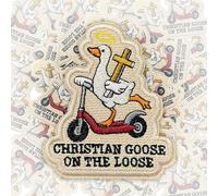 Christian Goose On The Loose Patch 3 Inches Goose Drives, Cross Christian, Religious, Iron On/Sew On Embroidery Fabric Applique Patches for Trucker Hats Clothes Backpack DIY Accessories Gifts Mom Dad