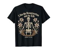 Christian Gothic Skeleton Resurrection John 11:25 Bible T-Shirt