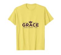 Christian Grace Wins Every Time Crown Inspirational T-Shirt, Men, Lemon, S