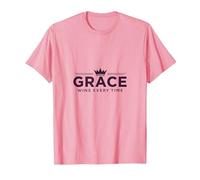 Christian Grace Wins Every Time Crown Inspirational T-Shirt, Men, Pink, 3XL