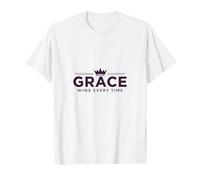 Christian Grace Wins Every Time Crown Inspirational T-Shirt, Men, White, 4XL