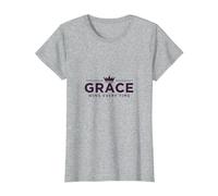 Christian Grace Wins Every Time Crown Inspirational T-Shirt, Women, Heather Grey, L