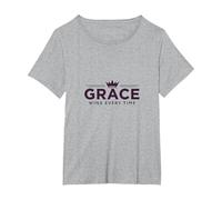 Christian Grace Wins Every Time Crown Inspirational T-Shirt, Women's Plus, Heather Grey, 3X