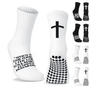 Christian Grip Cross Socks Anti Slip Religious Soccer Socks Bible Verse for Football Sport, White, Isaiah 60:22