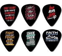 Christian Guitar Picks, 12 Pack Bible Verse Collection, Black with Red and White Typography, Scripture Quotes for Worship and Music Ministry