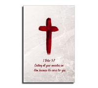 Christian Hanging Wall Art 1 Peter 5 7 Red Cross Christian Religious Art Poster Decorative Painting Canvas Wall Art Living Room Posters Bedroom Painting 24x36inch(60x90cm)
