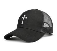 Christian Hats Jesus Cross Embroidered Trucker Hat - Cotton Mesh Cap for Men & Women, Adjustable Snapback, Breathable Design, Cross 02, One size