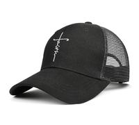 Christian Hats Jesus Cross Embroidered Trucker Hat - Cotton Mesh Cap for Men & Women, Adjustable Snapback, Breathable Design