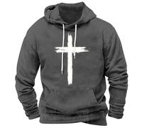 Christian Hoodie For Men Pullover Hooded Sweatshirt Long Sleeve Gothic Shirt Y2K Casual Pullover Fall Winter Hoody Top Cross Sweatshirt Clothes With Pockets Oversized Sportswear Jumper Tee Grey