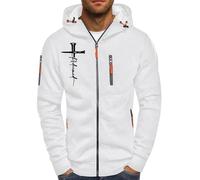 Christian Hoodies for Men Full Zip Faith Over Fear Cross Hooded Shirts Comfort Graphic Gym Long Sleeve with Zipper Pockets, White, 3XL