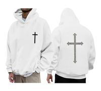 Christian Hoodies for Men Inspirational Religious Faith Cross Sweatshirts Vintage Crosses Graphic Hoodie Long Sleeve Pullover Fall WInter Coat (White-A, L)