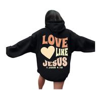 Christian Hoodies for Women Girls UK Love Like Jesus Letter Printed Bible Verse Oversized Casual Long Sleeve Autumn Sweatshirts Trendy Y2K Tops Pullover Oversized Hoodie,A12 Black,M