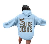 Christian Hoodies for Women Girls UK Love Like Jesus Letter Printed Bible Verse Oversized Casual Long Sleeve Autumn Sweatshirts Trendy Y2K Tops Pullover Zip Up Hoodie Women,A01 Light Blue,XL