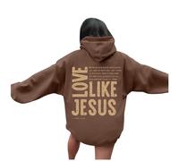 Christian Hoodies for Women Girls UK Love Like Jesus Letter Printed Bible Verse Oversized Casual Long Sleeve Autumn Sweatshirts Trendy Y2K Tops Pullover Hoodie Women,A05 Brown,XXL