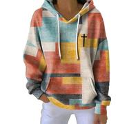 christian hoodies women oversized long sleeve pullover drawstring hoody sport tops novelty striped color block patchwork personalised sweatshirt faith shirts work tops old money aesthetic clothes