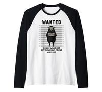Christian Humor Sheep Mugshot Wanted Once Lost Bible Verse Raglan Baseball Tee
