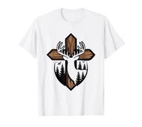 Christian Hunter Deer Woods Cross Light Rays Faith Peaceful T-Shirt