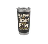 Christian I Am Mixed Half Jesus Half Peter Faith Gift Stainless Steel Insulated Tumbler