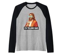 Christian I'm Telling DAD Funny Jesus Coffee Meme Raglan Baseball Tee
