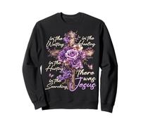 Christian In The Waiting There Was Jesus Purple Floral Women Sweatshirt