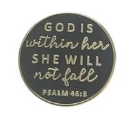 Christian Inspiration Enamel Lapel Pin God Is Within Her She Will Not Fall PSALM 46:5 Black Badge Brooch For Christian Gift
